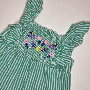 18M Baby Girl Carters Green Stripe Dress Floral Embroidery Diaper Cover Set